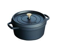 Cocotte en fonte ronde noire 16 cm avec couvercle à bouton laiton