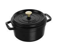 Cocotte en fonte ronde noire 20 cm avec couvercle à bouton laiton