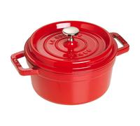 Cocotte en fonte ronde rouge cerise 22 cm avec couvercle à bouton laiton