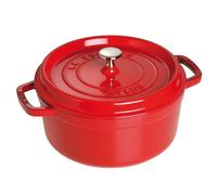 Cocotte en fonte ronde rouge cerise 24 cm avec couvercle à bouton laiton