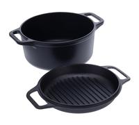 Cocotte et Poêle Induction Fonte Assaisonnée 27 cm, Dutch Oven 5,7L, Sans PTFE Victoria 30940 Noir