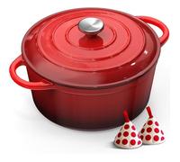Cocotte Fonte - 26cm Rouge Faitout Marmite Four Hollandais avec Couvercle Topbooc 5L Dutch Oven Émaillée Compatible Induction WOK
