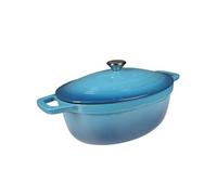 Cocotte Fonte Emaillée Bleue 6L ovale, Faitout Ultra Résistant,Marmite Compatible Induction/Gaz/Four, Cuisson Homogène, Saveurs Authentiques,