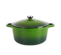 Mijoteuse en fonte, 6 L, ronde, verte, émaillée - pour induction, gaz, four - avec relief sur le couvercle - répartition homogène de la chaleur, idéale pour mijoter