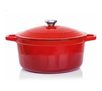 Cocotte Fonte Émaillée Rouge Ronde 6L Ø28Cm, Faitout Ultra Résistant,Marmite Compatible Induction/Gaz/Four, Cuisson Homogène, Saveu