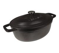 Cocotte Fonte Émaillée VeoHome Noir Mat 6L ovale, Faitout Ultra Résistant,Marmite Compatible Induction/Gaz/Four, Cuisson Homogène, Saveurs Authentiques, Couvercle Relief