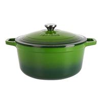 Mijoteuse en fonte, 6 L, ronde, verte, émaillée - pour induction, gaz, four - avec relief sur le couvercle - répartition homogène de la chaleur, idéale pour mijoter