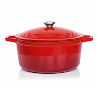 Cocotte Fonte Émaillée VeoHome Rouge 6L Ø28cm, Faitout Ultra Résistant,Marmite Compatible Induction/Gaz/Four, Cuisson Homogène, Saveurs Authentiques, Couvercle Relief