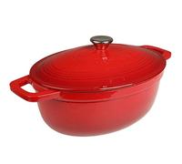 Cocotte Fonte Émaillée VeoHome Rouge 6L ovale, Faitout Ultra Résistant,Marmite Compatible Induction/Gaz/Four, Cuisson Homogène, Saveurs Authentiques, Couvercle Relief