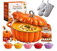Cocotte Fonte Forme Citrouille, Marmite Citrouille Induction en Fonte Émaillée, Tous Feux et Four, Cuisson Homogène, Couvercle Ajusté pour Mijotés, Soupes, Ragoûts, Halloween et Automne，06-1850ML