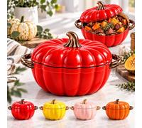 Cocotte Fonte Forme Citrouille,Récipient de service non chauffable | Cocotte Fonte Émaillée Halloween,Tous Feux Four,Cuisson Homogène,Couvercle Étanche Mijotés
