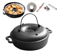 Cocotte hollandaise en fonte antiadhésive avec poignée - Cocotte de camping en fonte avec couvercle - Pour maïs, pommes de terre, légumes et fruits de mer