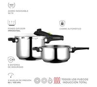 Fagor Autocuiseur à induction Rapid Xpress 6/4 – 6+4 L – Inox 18/10 – 2 niveaux – Argent