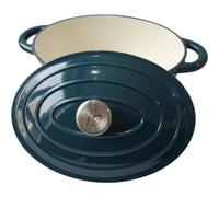Cocotte Ovale BAUMALU, 30 cm, Fonte Émaillée, Bleu Vert, Tous Feux Dont Induction