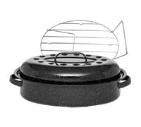 Cocotte ovale en acier carbon 33x20cm + grille - 6106+2007 - Roaster Graniteware - WARMCOOK
