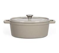 LIVOO Cocotte ovale en fonte émaillée MEP129G 29 cm 4,5 L couvercle avec picots tous feux beige