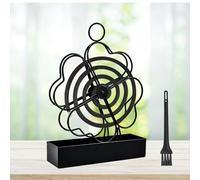 CODIRATO Support Bobine Moustique Créatif avec Brosse de Nettoyage, Support Serpentin Anti-Moustiques Fer, Porte Spirale Anti-Moustique pour Anti-moustique de l'Intérieur et l'Extérieur(21*15*4.5cm)