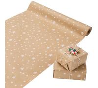Codkkre Noël cadeau papier 44cm x 15m recyclé Kraft rouleau d'emballage papier cadeau rétro Pâques anniversaire Valentine enfants cadeau papier Les stars