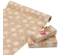 Codkkre Noël cadeau papier 44cm x 15m recyclé Kraft rouleau d'emballage papier cadeau rétro Pâques anniversaire Valentine enfants cadeau papier Flocons de neige