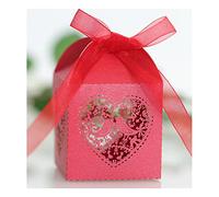 Codulu 50 pièces boîtes à bonbons en papier à motif ajouré cœur oiseaux boîtes à dragées de mariage avec rubans boîte cadeau pour invités mariage,fête,anniversaires et décoration-rouge