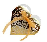 Codulu 50 pièces boîtes à bonbons en papier en forme de cœur à motif ajouré rose boîtes à dragées de avec rubans boîte cadeau pour invités mariage,fête,anniversaires -or réfléchissant