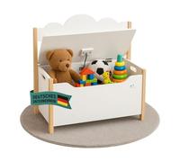 Coemo Trudi Coffre à jouets avec banc, en bois, blanc, 60 x 26 x 55 cm | Banc pour chambre d'enfant avec espace de rangement, boîte à jouets avec charnière de sécurité, hauteur d'assise adaptée aux