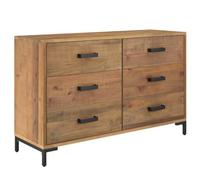 Coespram Buffet marron 110 x 35 x 70 cm en pin massif | Commode industrielle en pin recy vec 6 tiroirs et pieds en métal pour un rangement dans le salon ou le couloir.
