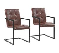 Coespram Lot de 2 chaises cantilever marron en cuir véritable pour salle à | Chaise pivotante confortable avec cadre en acier robuste et assise rembourrée en cuir pour salle à manger et cuisine.