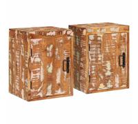 Coespram Lot de 2 tables de chevet en bois massif vieilli marron 35 x 33 x | Table d'appoint rustique duo pour chambre à coucher avec porte pratique et deux étagères pour un espace de rangement discret.