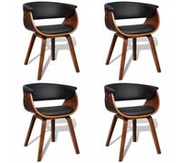 Coespram Lot de 4 chaises de salle à manger en bois de buyer et cuir | Design moderne pour salle à manger et cuisine avec cadre en bois incurvé, rembourrage épais et aspect cuir facile d'entretien