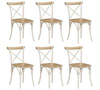 Coespram Lot de 6 chaises de salle à manger blanches en bois de manguier et | Chaises de cuisine faites à la main de style rétro avec dossier croisé, idéales pour la cuisine et la salle à manger.