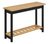 Coespram Table console avec étagère noire en pin massif 112 cm | Table d'appoint fine en pin au design industriel Live Edge pour couloir, salon ou chambre à coucher.