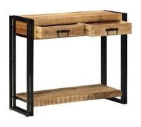 Coespram Table console en bois massif de mangue, marron, 90 x 33 x 75 cm | Buffet étroit en bois de manguier et acier pour couloir, salon et chambre à coucher avec étagère et espace de rangement.