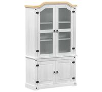 Coespram Vitrine blanche 103,5 x 42 x 180 cm en pin massif | Armoire haute élégante de style maison de campagne rustique pour le salon et la salle à manger avec beaucoup d'espace de