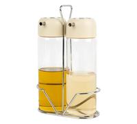 Cofan Huilier et vinaigrier avec support | Jeu de 2 pièces | Flacons en verre borosilicate | Capacité : 300 ml par bocal | Couvercles de couleur beige