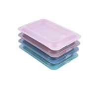 Cofan Lot de 4 boîtes à lunch empilables | Boîtes à lunch pour charcuterie et aliments | Couvercle transparent | Couleurs crème, bleu, vert et nude | 25 x 17 x 3 cm