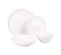 Cofan Vaisselle en porcelaine émaillée | Service de 16 pièces | Design en relief | Couleur : blanc | Passe au lave-vaisselle, au micro-ondes et au four
