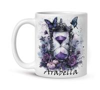 Coffee Mugs Aquarelle Tasse À Café En Porcelaine Sablier Orné De Roses Gothiques, De Papillons Et De Citrouilles Drôle Tasses En Porcelaine Pour Collègue Anniversaire Décorer 330Ml