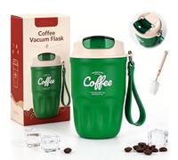 Coffee Vacuum Flask, Portable Coffee Cup with Leak Proof Lid & Handle, Stainless Steel Insulated Water Bottle for Hot and Cold Drinks, Vacuum Flask for Home & Office (Green Standard Model)
