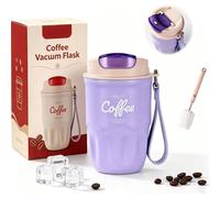 Coffee Vacuum Flask, Portable Coffee Cup with Leak Proof Lid & Handle, Stainless Steel Insulated Water Bottle for Hot and Cold Drinks, Vacuum Flask for Home & Office (Purple Standard Model)