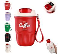 Coffee Vacuum Flask, Portable Coffee Cup with Lid & Handle, Temperature Display, Stainless Steel Insulated Water Bottle for Home, Office and Outdoor Travel Use, for Hot and Cold Drinks (Red)
