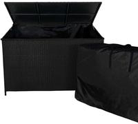 Coffre De Rangement En Rotin Noir, Grande Capacité 582 L, Portable Avec Roues & Poignée, Résistant Aux Uv & Intempéries, Ouverture Assistée Par Gaz, Jardin Patio Terrasse [Sac Imperméable Inclus] Noir