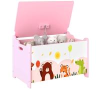 Coffre à jouet enfant - AIYAPLAY - couvercle rabattable, motif animal, charnières de sécurité - MDF - 60 x 37 x 39 cm - rose