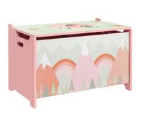 Coffre à jouet enfant coffre de rangement enfant couvercle rabattable motif de forêt coins arrondis 60 x 37 x 39 cm rose