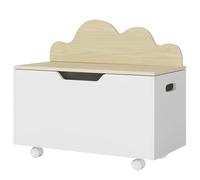 Coffre à jouet enfant sur roulettes, coffre de rangement enfant avec couvercle rabattable, 59 x 30 x 53 cm, blanc