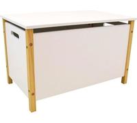 Coffre à Jouets Bois FUN HOUSE SCANDIWOOD, Blanc et Beige, 60x36x37.5 cm, Dès 36 Mois