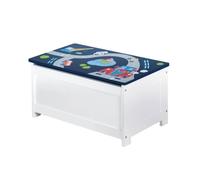 Coffre à Jouets en Bois - ROBA - Rennfahrer - Assise avec Rangement - Blanc / Bleu
