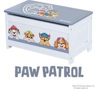 roba Banc-Coffre à Jouets Paw Patrol pour Enfant en Bois - Banc de Rangement - avec Charnière de Sécurité à Fermeture Douce - dès 18 Mois- Motif Chiens - Blanc/Bleu-Gris