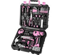 Coffre à outils - 126 pièces - Prêt à l'emploi - Outils - Kit d'outils - Tête de perçage sans vec perceuse sans fil 8 V - Kits d'outils de bricolage - Rose