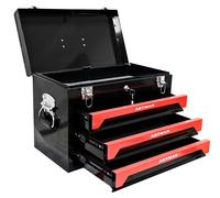 Coffre à outils à 3 compartiments, 50 cm - Coffre à outils portable en acier noir et rouge, fermeture à loquet métallique, sans outils, pour garage et atelier, 50 x 27 x 35 cm